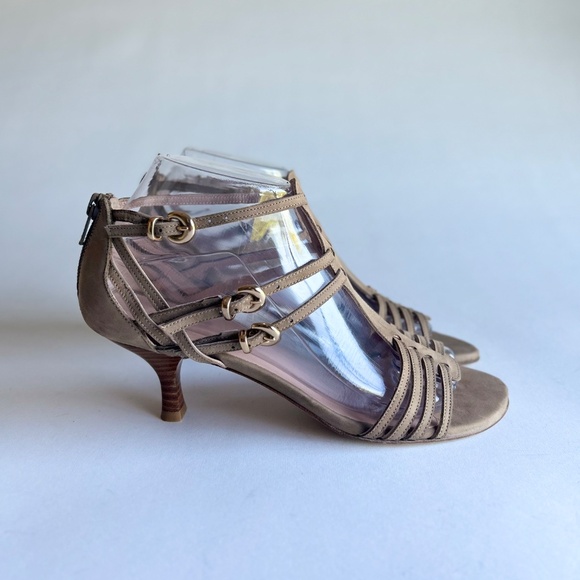 Stuart Weitzman Cream Brown Suede Leather Heeled Sandals size 7.5 - Picture 2 of 16
